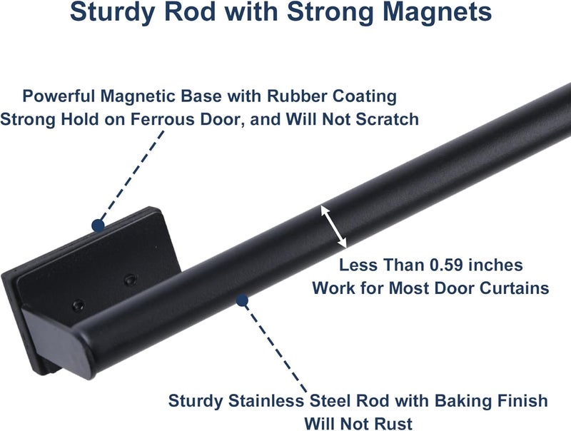 LEVOSHUA 16.6-42.9 Inches Adjustable Magnetic Curtain Rod for Metal Door, 2 Sizes in 1 Extend from 16.6-29.6 inches or 32-42.9 inches, Strong Magnet Holder for Cafe Sash Curtain, Black 1 Pack - Image 5